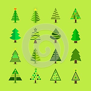 Abstract green Christmas tree icons set
