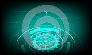 Abstract Green circle cog gear digital technology background, futuristic structure elements concept background