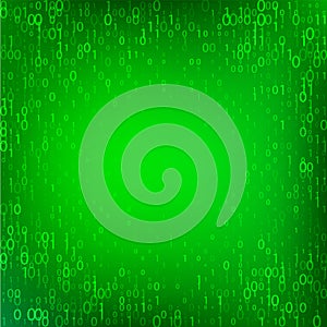 abstract green color binary code fall background, programming element backdrop vector illustration