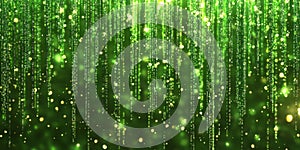Abstract Green Data Stream. Digital Binary Code. Falling Down Numbers. Matrix Background