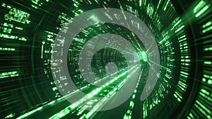 Digital data moving through green technology tunnel