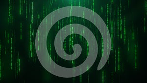Abstract green digital binary code matrix rain wallpaper, symbolizing data, cybersecurity, and technology
