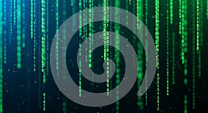 Abstract Green Digital Code Rain Falling Down on a Dark Background