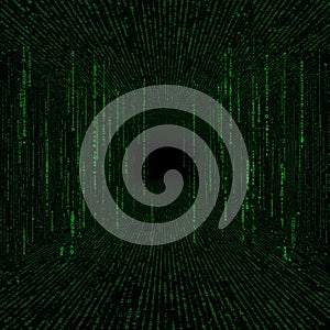 Abstract Green Digital Code Tunnel Background