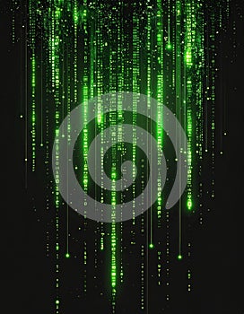 Abstract Green Digital Data Stream on Black Background