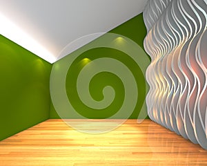 Abstract green empty room with wave wall
