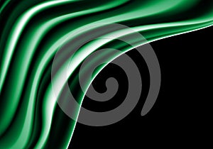 Abstract green fabric satin wave on black blank space for text place background modern luxury background vector