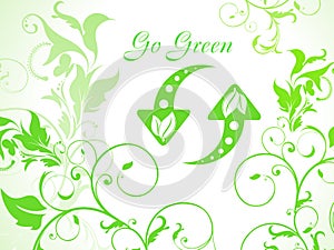Abstract green floral background with refresh icon