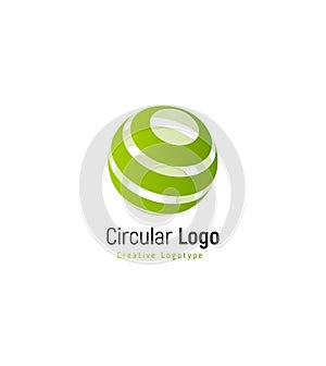 Abstract green forest sign. Abstract stripped vector logo template, round swirl simple logotype.