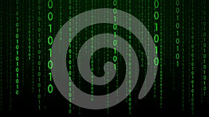 Abstract green futuristic cyberspace with stream of binary code, matrix background with digits. The concept of coding and hacker.