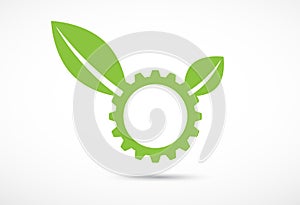 Abstract green gear and leaf ecology business and technology com