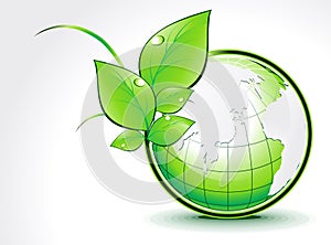 Abstract green globe with leaf