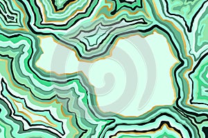 Abstract green and gold pattern. Agate slice ripple texture imitation. Vector illustration.
