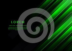 Abstract green gradient geometric diagonal overlapping on black background with copy space for text