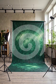 Abstract Green Gradient Studio Room with Spotlight photo