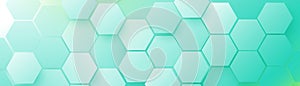 Abstract green hexagon texture background. Clean futuristic technology banner. Modern minimal trendy horizontal. Vector