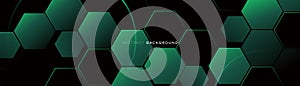 Abstract green hexagon texture background. Futuristic digital hi-technology banner. Modern minimal trendy horizontal. Vector