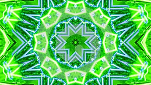 Abstract Green Kaleidoscope Patterns. 4K Motion Graphics Background.