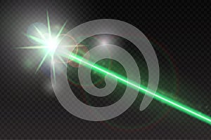 Abstract green laser beam. Magic neon light lines on checkered background.