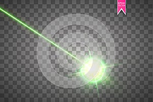 Abstract green laser beam. Laser security beam isolated on transparent background. Light ray with glow target flash