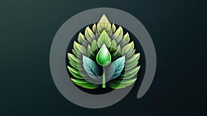 Abstract green leaf art with dew drop on dark background