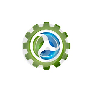 Abstract green leaf inside gear symbol element vector design ecology symbol