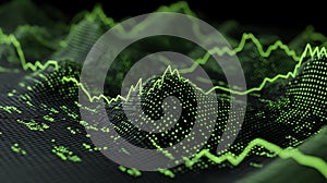 Abstract green line graph data visualization digital technology futuristic background render design