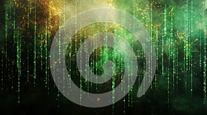 Abstract Green Matrix Code Data Stream on Dark Background, Digital Rain Effect, Binary Code Display