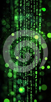 Abstract Green Matrix Code Falling Binary Digits Programming Data, Technology Concept