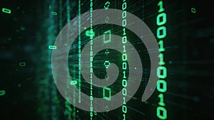 Green code matrix background for cyber security and software design