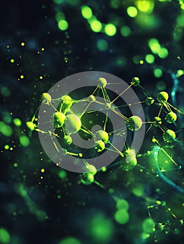 Abstract Green Molecular Structure Network Connections Glowing Atoms Science Background
