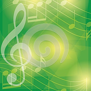 Abstract green vector music background with notes