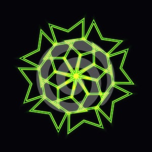 Abstract green neon shape, futuristic wavy fractal of star