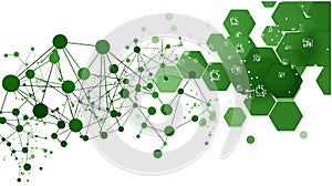 Abstract Green Network Connection: Hexagon and Node Structure.  Ideal for technology, science, innovation,  data visualization,