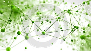 Abstract Green Network Connection Nodes and Lines on White Background