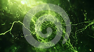 Abstract Green Particle Flow Background, Network Connection, Data Visualization