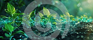 Abstract Green Plant with Tech Network