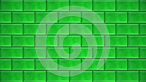 Abstract green rectangles building a wall on grey background, motion design. Animation. Flying bricks stand in