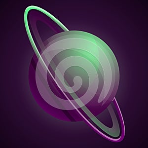Abstract green saturn planet icon, cartoon style