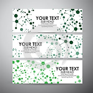 Abstract green Science background with molecules. Vector banners set background.