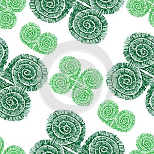 Abstract green squares curls on a white background