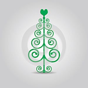 Abstract green swirl Christmas love tree icon