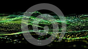 Abstract Green Technology Background: Flowing Data Streams, Digital Wave, Sci-Fi Concept
