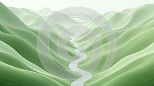 Abstract Green Terrain with Meandering Line