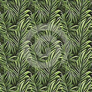 Abstract Green Tropical Leaves Seamless Pattern for Fabric or Textile Texture Print. Trendy Watercolor Style Generative AI art.