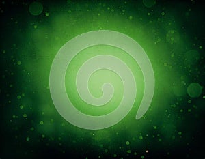 Abstract green vignette background with brighter center and bokeh