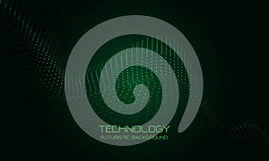 Abstract green wave particles technology futuristic flow sound mesh pattern grid landscape digital data structure consist dot