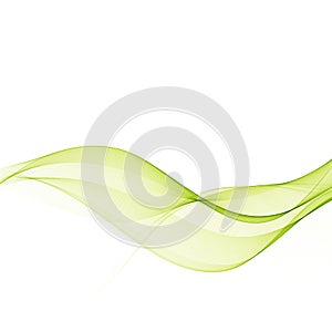 Abstract green wavy lines. Colorful vector background. Smoke transparent green wave.