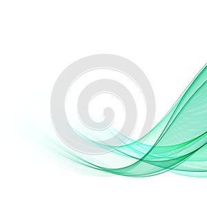 Abstract green wavy lines. Colorful vector background. Smoke transparent green wave