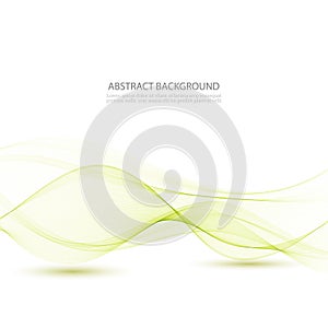 Abstract green wavy lines. Colorful vector background. Smoke transparent wave green.